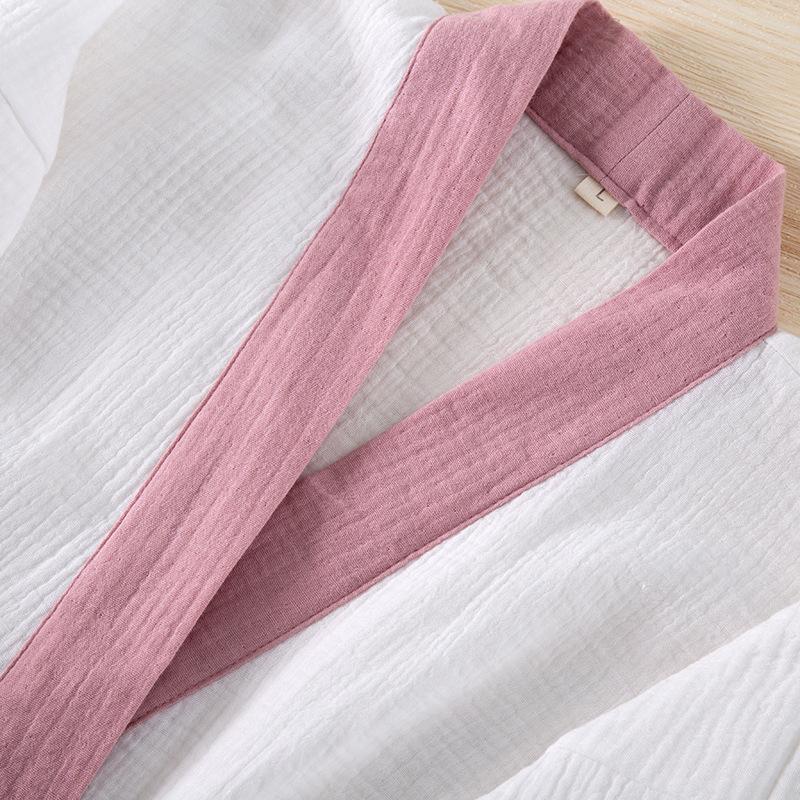 Pyjama Kimono Hanfu Style Japonais Ensemble de Nuit pour Femmes Couleur Fraîche Fil de Coton Crêpe Manches Courtes Short Combinaison d'Intérieur