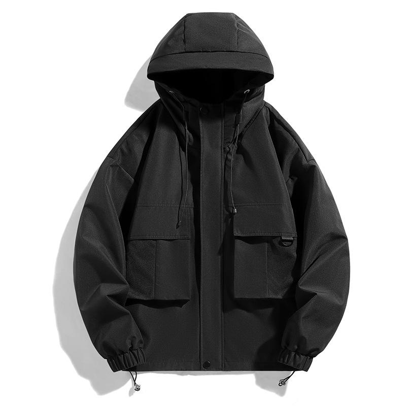 

Новые мужские куртки, мужские корейские стильные осенние куртки с капюшоном, мужские универсальные куртки с накладными карманами 3XL