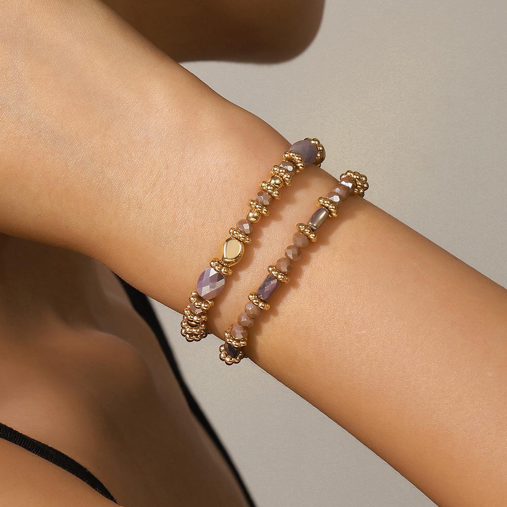 European and American hot-selling 1-piece set Bohemian cut glass bead bracelet multi-color rectangular bead beaded elastic bracelet