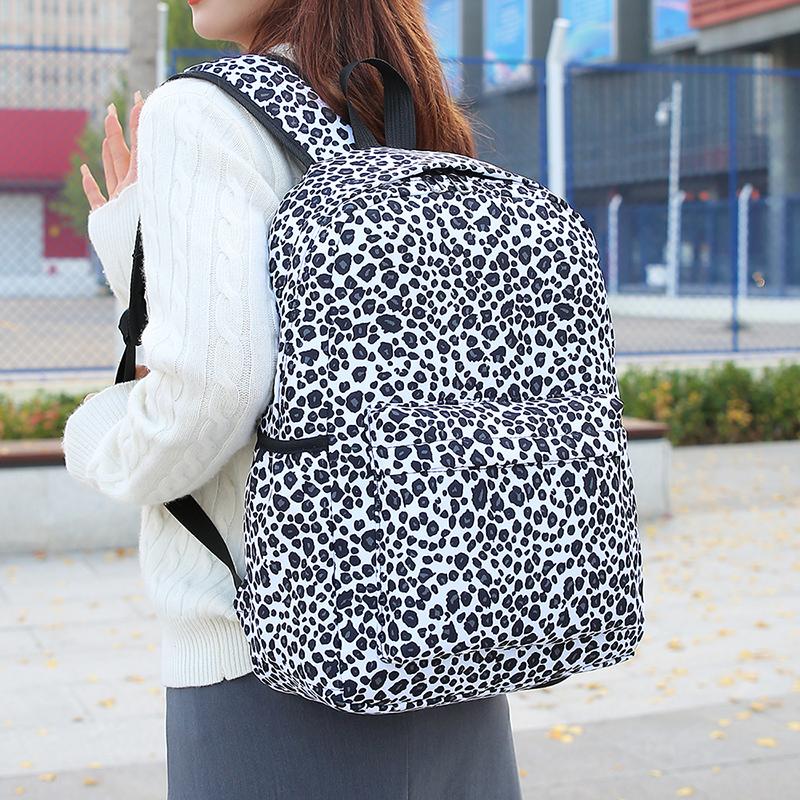 Tredelt ryggsekksett Stor kapasitet Dame Leopardmønstret ryggsekk Student Skolesekk