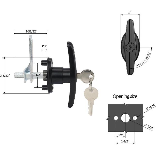 Truck Cap Locking T-Handle, Matching Set T-Handles Lock, Truck Cap Topper Camper Shell Locking T-Handle, Keyed Alike Black T-Handle Lock Kit
