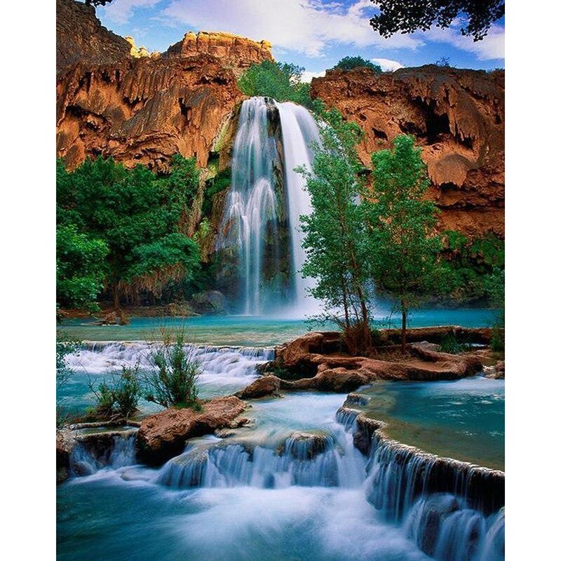 DIY 5D Diamond Painting Waterfall Scenery Cross Stitch Full Round Drill Landscape Diamond Embroidery Mosaic Home Decor
