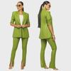 RC3090 Women's V-Neck Leather Split-Leg Pants Suit - European & American Style
