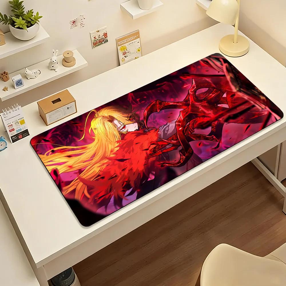 Gaming Mouse Pad Large Desk Mat Antislip Stitched Edges Stylish Black Anime Print Extended Keyboard Mat for Gamer Office