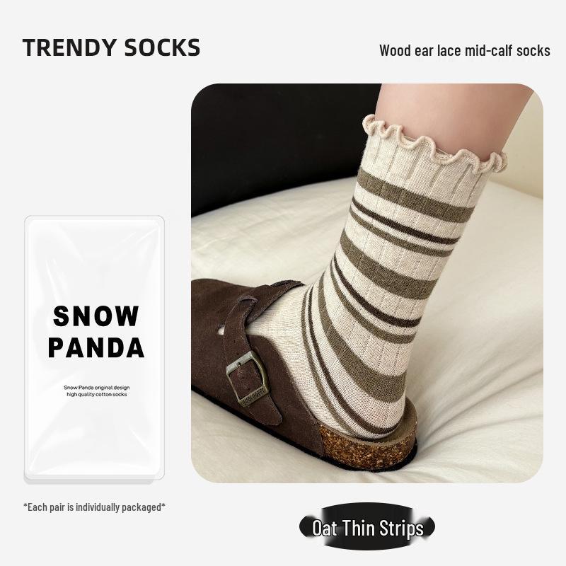 Women's Japanese-Style Frilly Edge Mid-Calf & Knee-High Slouch Socks - Autumn/Winter Versatile Fabric.