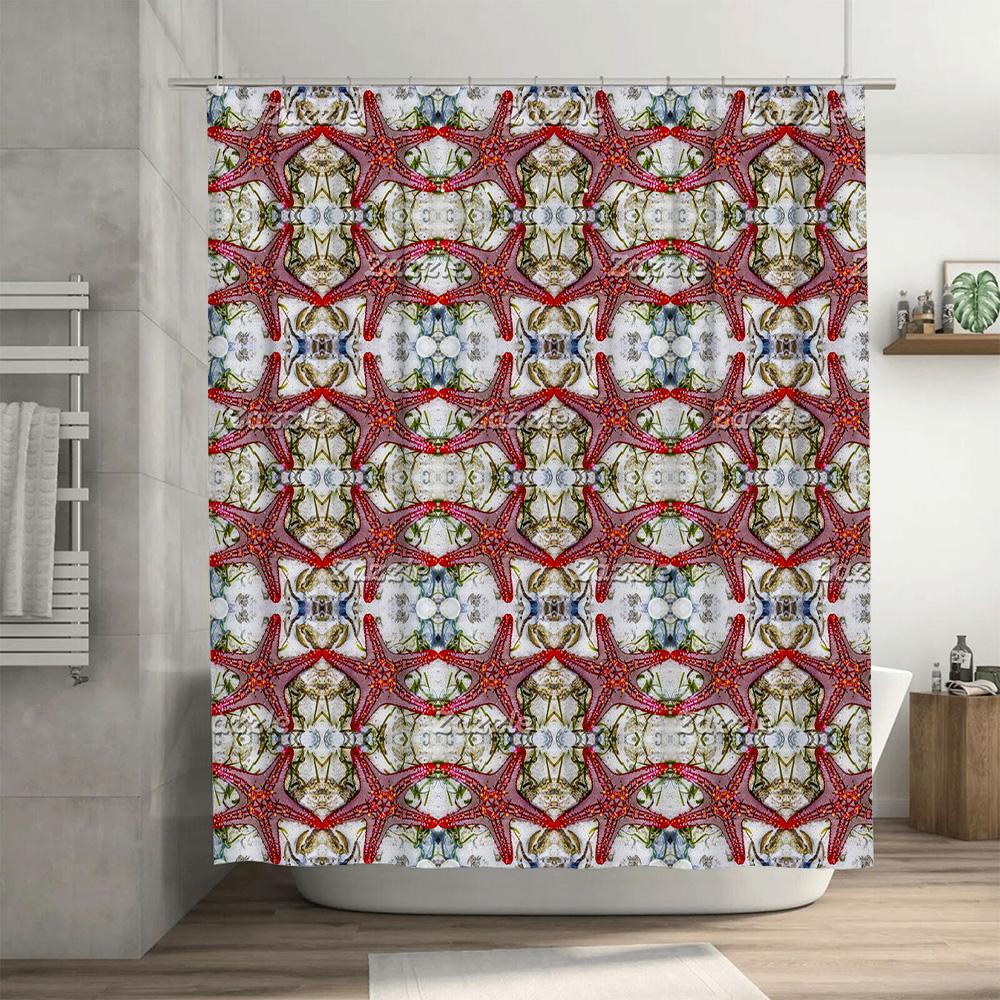 Home Decor Shower Curtain Red Floral Design with Symmetrical Pattern for Bathroom Decoration 3D Printing Waterproof Fabric Size: