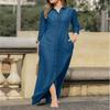 Elegant European & American Women's Long Sleeve Cotton Linen Cardigan Dress