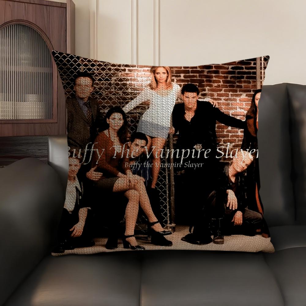 B-Buffy Vampire Slayer Cushion Cover Natural Linen Organic Fabric Double-Sided Printing Sofa Home Decor Gift Pillow Case