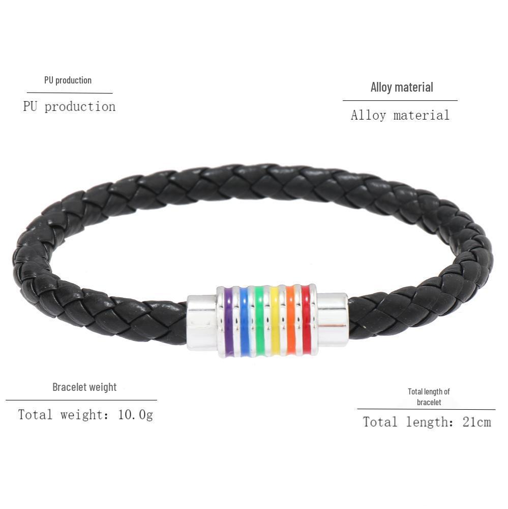 Rainbow Woven Leather Rope Bracelet with Magnetic Clasp - European & American Style