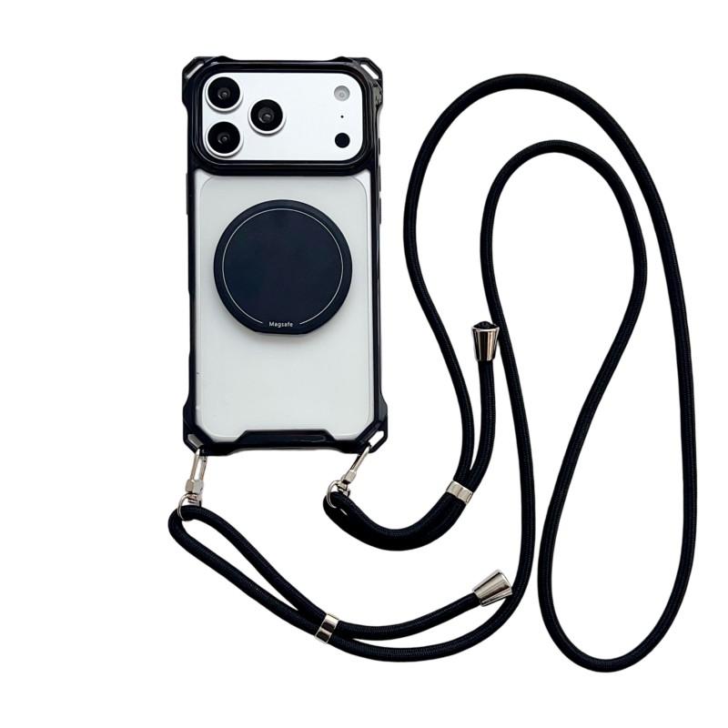 

Clear Strap Case For iPhone 17 Pro Max 16 15 13 12 11 14 Plus Air Crossbody Lanyard Plastic Mirror Stand Magnetic Holder Cover For iPhone 16Pro Max&Case & Strap