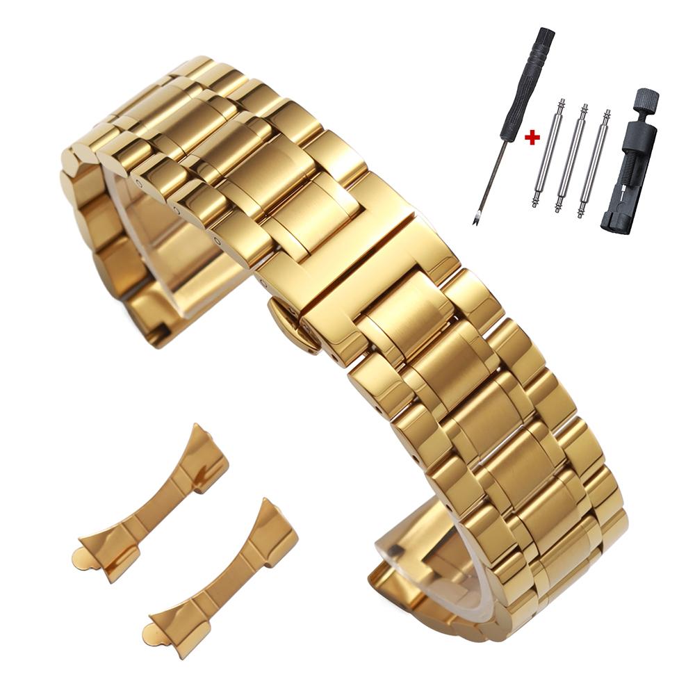 Brățară de ceas din oțel inoxidabil solid cu capăt curbat 12/14/16/18/19/20/21/22/24mm Brățări pentru cataramă fluture Tissot Curele universale