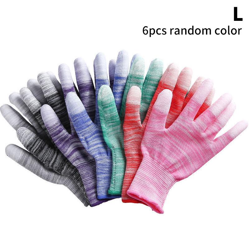 

6 пар цветных садовых перчаток для женщин и мужчин, перчатки с покрытием для пальцев, садовые перчатки из нейлона с полиуретановым покрытием, защитные рабочие перчатки для улицы
