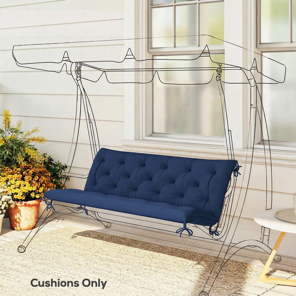 3 Seater Bench Cushion, Garden Chair Cushion with Back and Ties for Indoor and Outdoor Use, 98 X 150 Cm, Dark Blue
