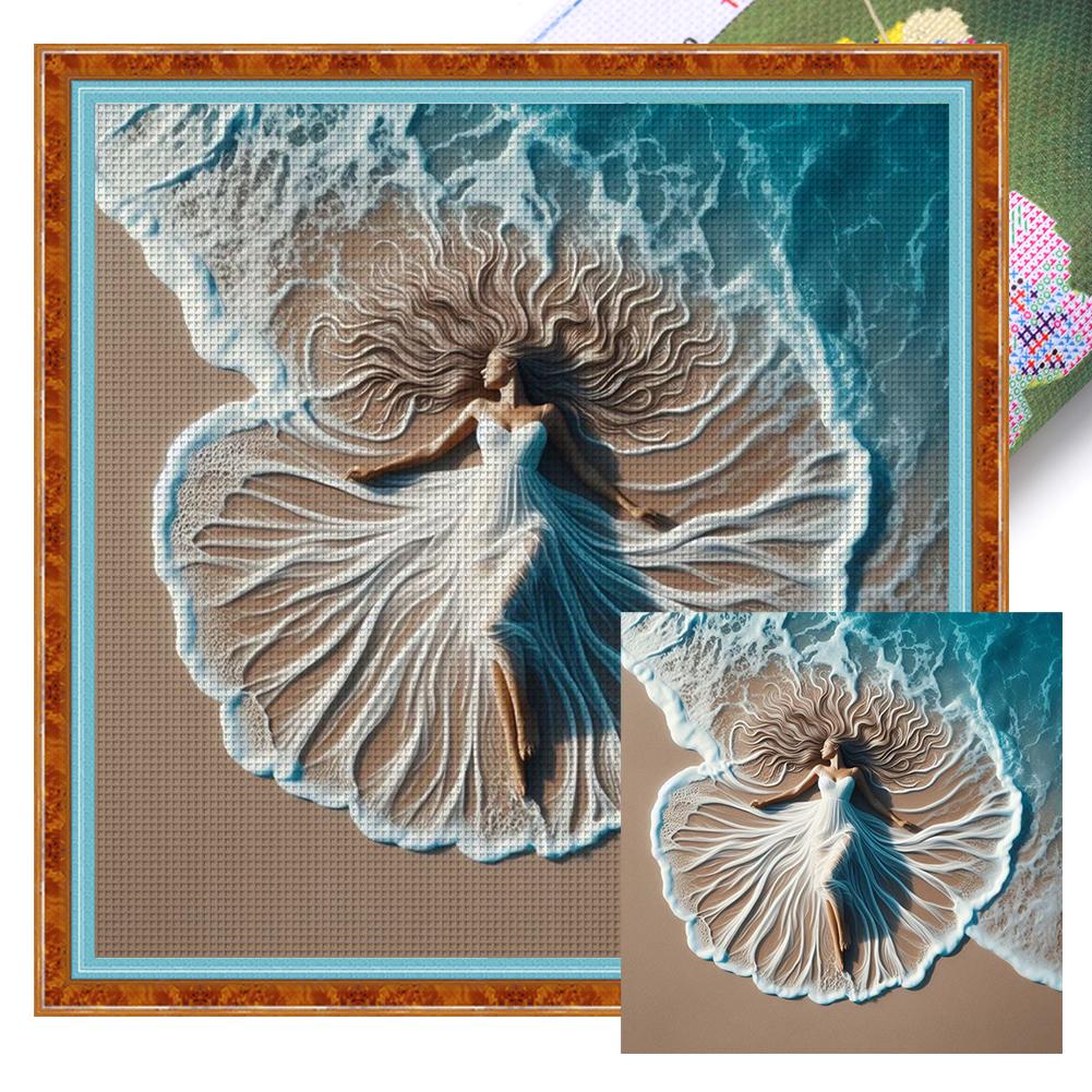 

Полная вышивка Эко-хлопковой нитью 11CT Набивной Набор для вышивания крестом «Пляжная девушка» Искусство