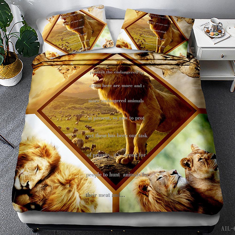 European and American style animal film and television quilt set three-piece 3D digital printing bedding