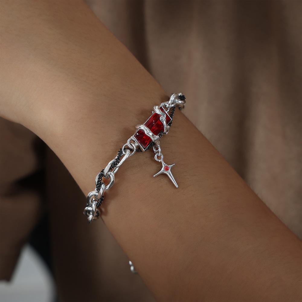 French Men s Double-Layer Chain Bracelet with Colored Zircon in Chinese Style