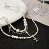 French Light Luxury Sweet Necklace Multi-Layer Pearl Cross Beaded Neck Chain Girlish Temperament High-End Necklace