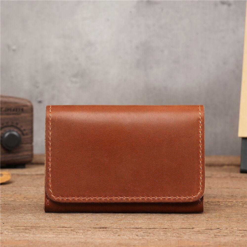 Durable Crazy Horse Real Leather Card Pouch Mens Credit Card Slim Simple Money Wallets