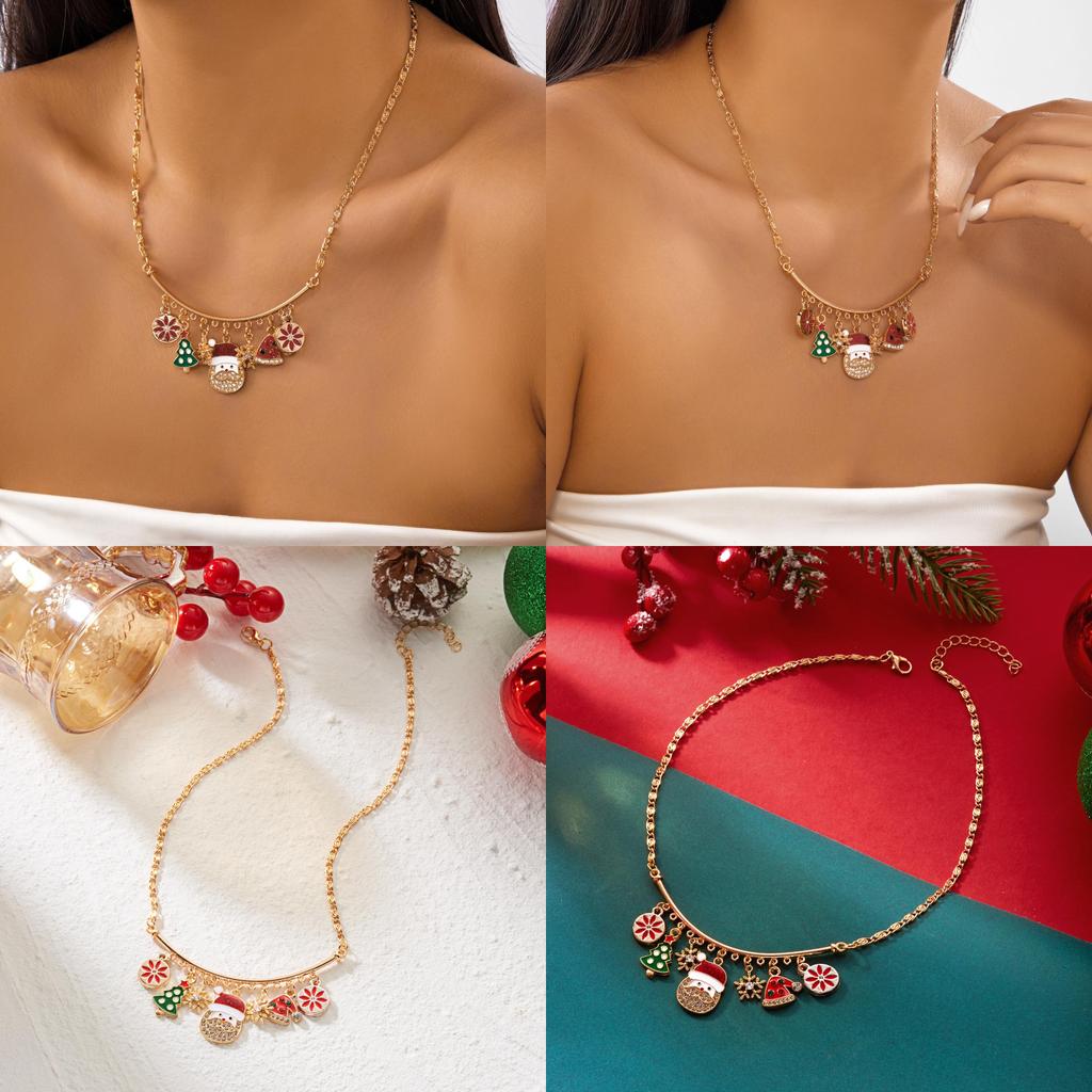 Christmas Charm Necklace With Snowflake Santa Pendant In Alloy For Seasonal Gift