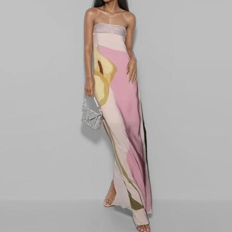 

Весеннее женское модное платье без рукавов с открытыми плечами, без бретелек, сексуальное, с открытой спиной, с принтом для женщин S