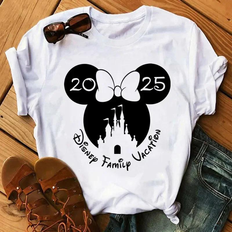 Disney Cartoon 2025 Travel Pattern Printed T-Shirt Summer Women's Casual Tops T-Shirt Fashion Clothing Harajuku Y2k T-Shirt