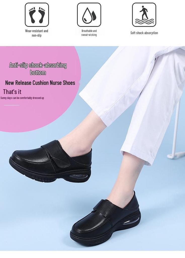 Women's Breathable Genuine Leather Nurse Shoes - Soft Sole, Wedge Heel, Non-slip, Air Cushion, Comfortable White Work Shoes