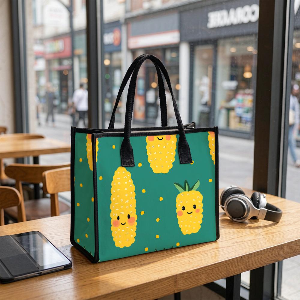 Cute Cartoon Corn Pineapple Printed Tote Bag Casual Large Capacity Reusable Daily Handbag for Women Shopping Travel