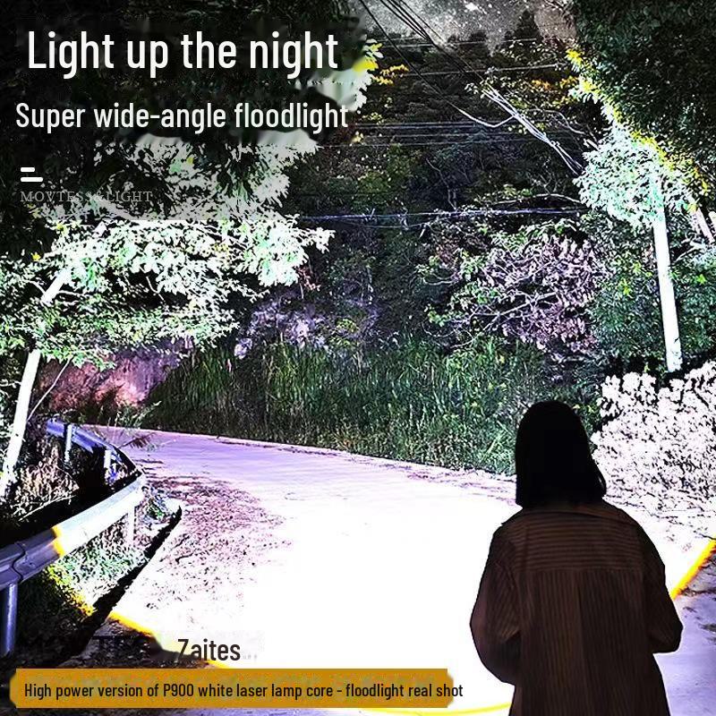 USB Rechargeable Multi-Function Outdoor Flashlight with White Laser, Side Red & Blue Warning Lights
