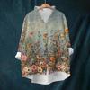 Women's Loose Ruffled Retro Floral Print Stand Collar Long Sleeve Cotton And Linen Top