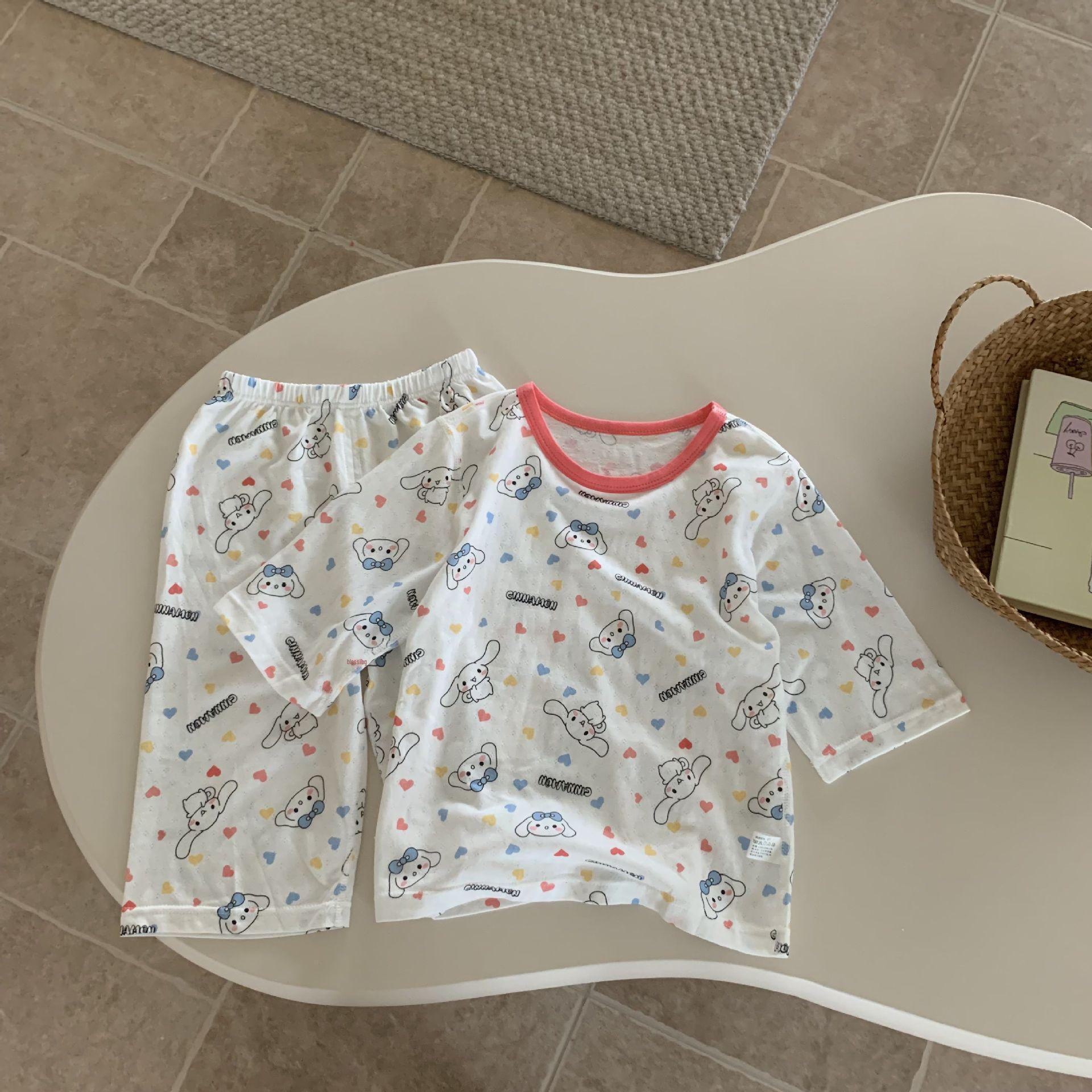 

Детский летний пижамный комплект с кондиционером: Легкий хлопок, рукава 3/4 и брюки, принты для мальчиков, пижамы для девочек 90 cm (+10 cm)