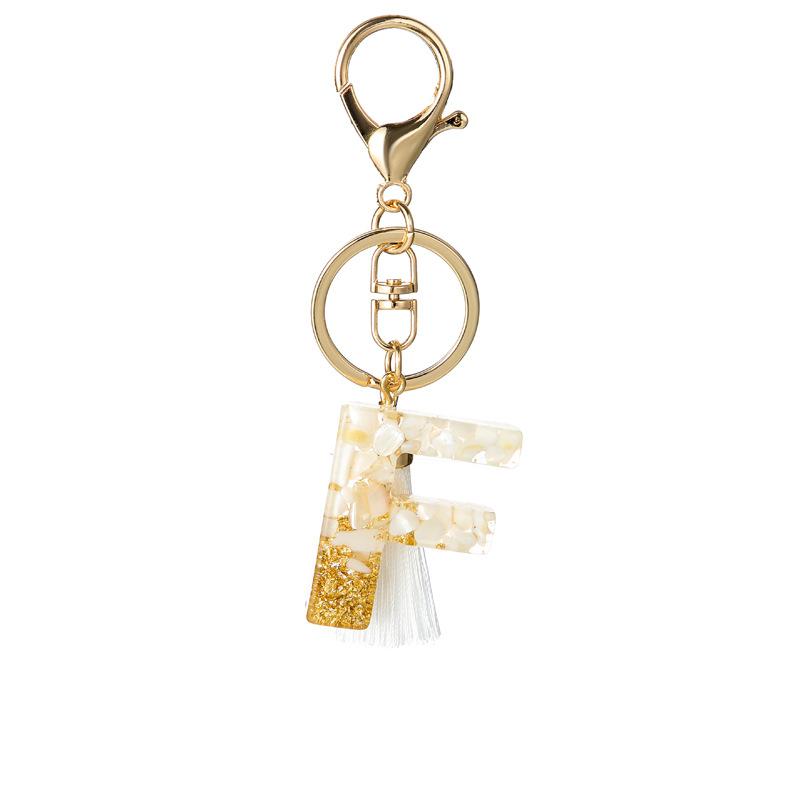 White Tassel Crystal Resin Stone Gold Foil Keychain Classic Retro Fashion Bag Accessory Practical Durable Backpack Hanging Charm