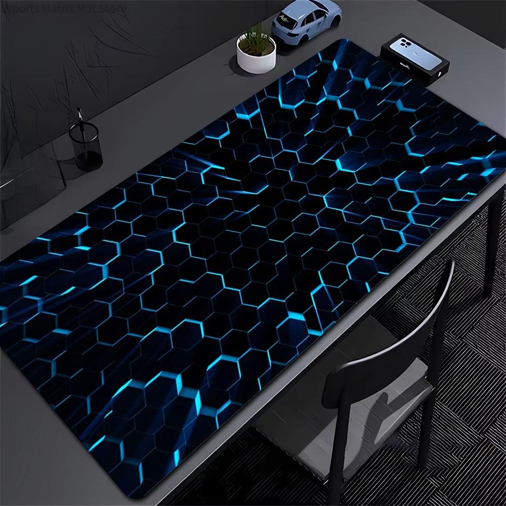 Neon Hexagon Gaming Mouse Pad Tech Style Large Desk Mat for Gamers Aesthetic Setup