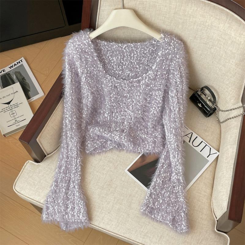 

Светло-фиолетовый ленивый ветер мягкий восковой свитер женский осенне-зимний универсальный новый плюшевый маленький короткий вязаный свитер топ