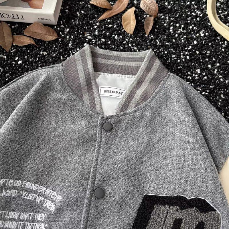 New American Style High Street Workwear Jacket for Men, Autumn Winter Casual Baseball Jacket, Trendy Retro Bomber Jacket for Couples