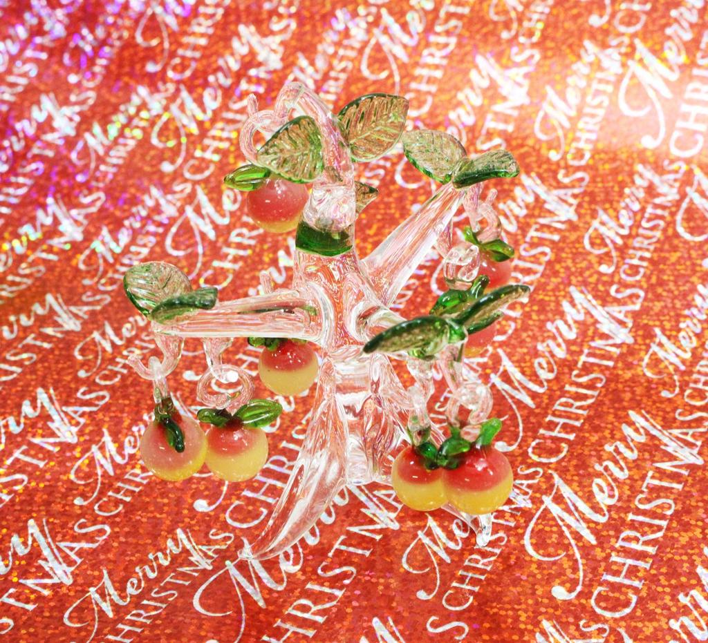 Four Cart Cute Handmade Glass Craft, Rolling Peach Tree, Small