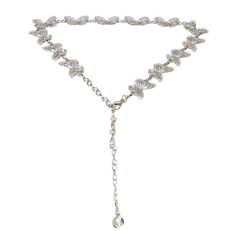 Engraved Sterling Silver Five-Star Waist Chain For Women, Retro Bohemian Decoration With Skirt, Metal Butterfly Belt For Women