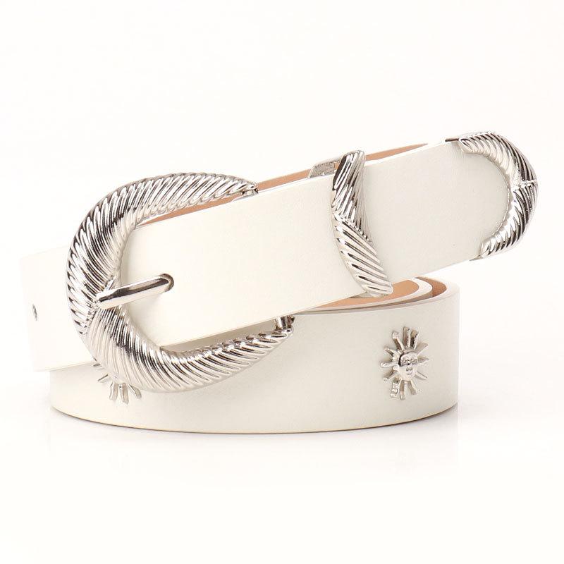 Belt Female Sunflower Rivet Belt Threaded Alloy Three-Piece Buckle Jeans Decorative Belt
