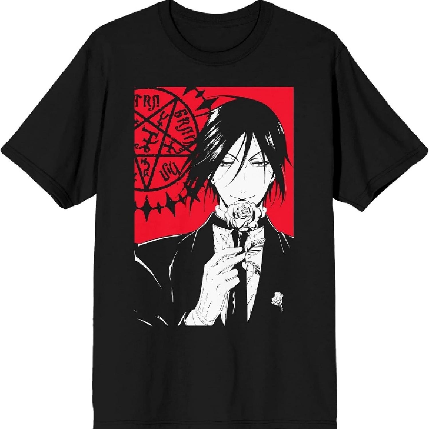 

Bioworld Футболка с черной графикой «Темный дворецкий Себастьян с розой» S