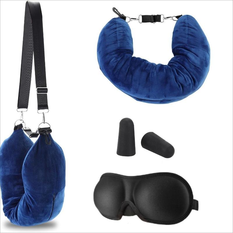2 In 1 Fleece Folding Pillow Refillable Travel Bag Solid Color Soft U-shaped Storage Neck CushionTravel Accessories