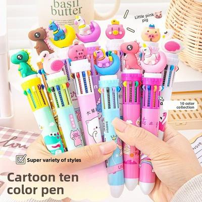 Ten-color Ballpoint Pen Girl Heart Cartoon Press Multi-color Pen Multi-function Color Handbook Pen Creative Cute Pen