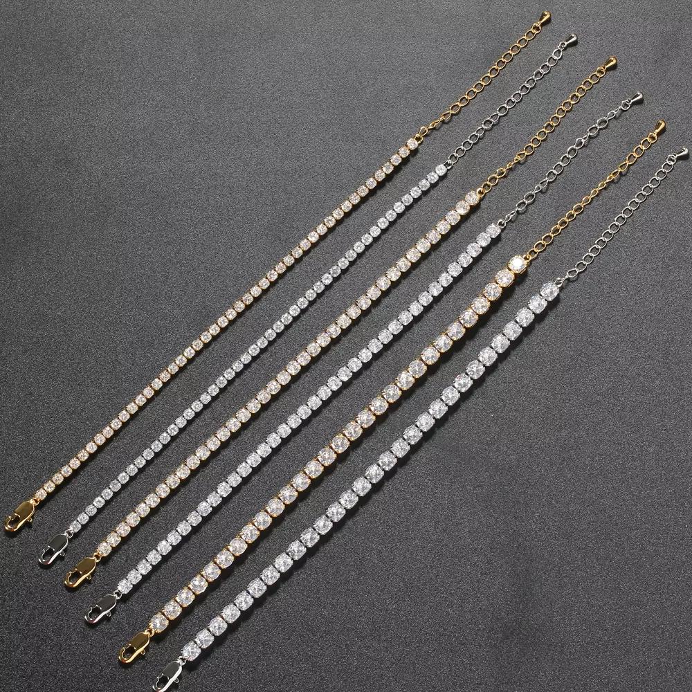 Woven Tennis Bracelet 3mm 4mm 5mm Hip-Hop Accessory Unisex Zircon Strip with Gold/Silver Plating