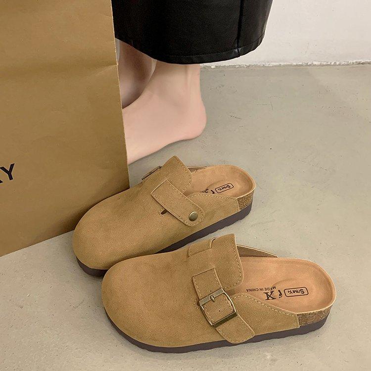 thick-soled fishing shoes, half-towed autumn models, one pedal, soft-soled non-slip retro women's shoes, bag head towing, trendy outside