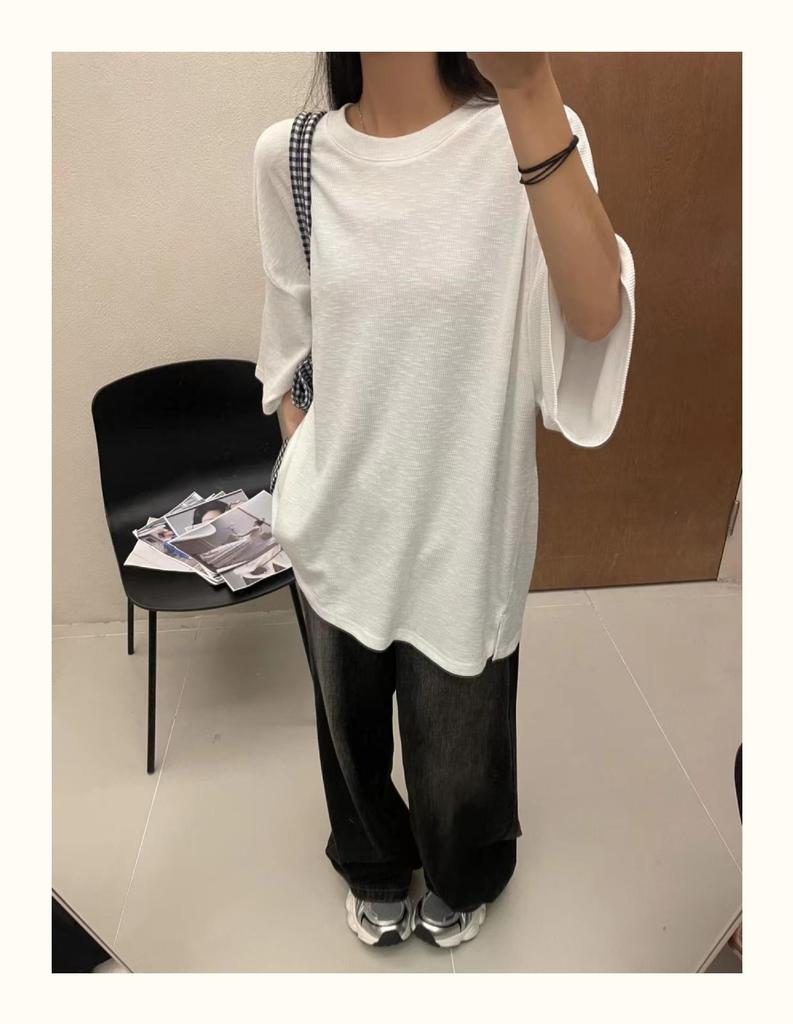 Women's Plus Size 7 Korean Style Loose Casual Long/Short-Sleeve T-Shirt, Spring/Summer, 200 Jin, Fat MM