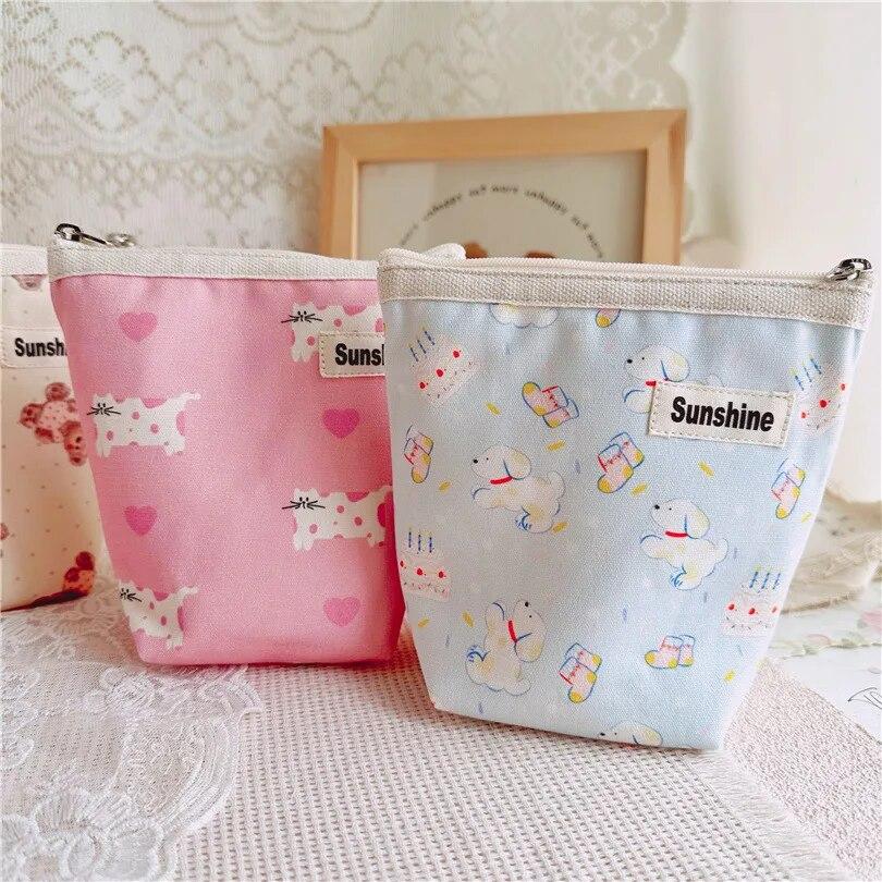 Fresh Sweet Fashion Clutch Cosmetic Bag Cute Printed Makeup Pouch Portable Lipstick Key Organizer Coin Purse Canvas Storage Bag