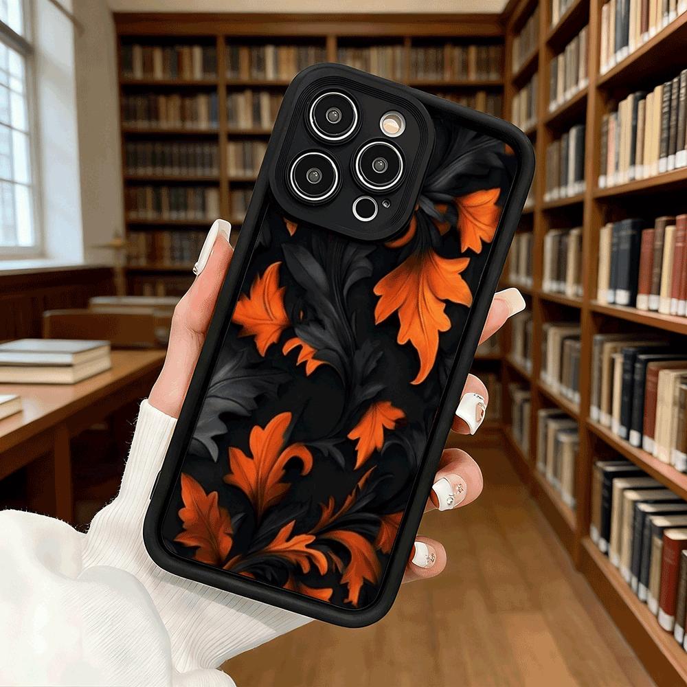 Orange Black Leaf Pattern Art Soft TPU Shockproof Case For Xiaomi Redmi Note 15 14 13 12 11 Pro Anti-Fall Protective Back Cover
