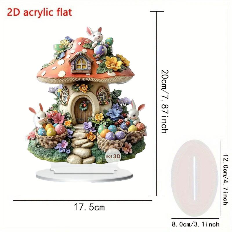 M-Easter Egg Shaped Cottage Rabbit Acrylic Ornament 2D Flat Cute Rabbit Desktop Ornament Easter Gift
