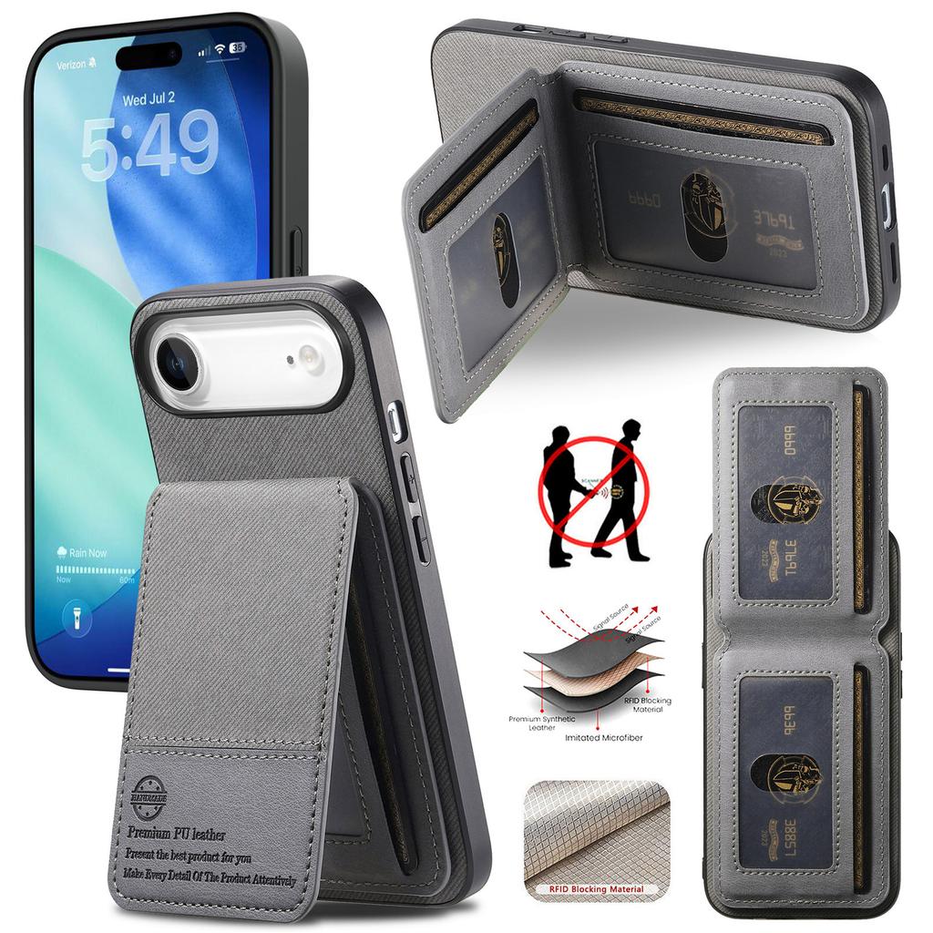 For iPhone Air Case Cloth Texture Leather+PC+TPU RFID Blocking Phone Cover with Card Holder