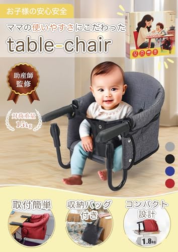 Midwife-approved table chair with washable seat, safety belt, foldable, compact design, suitable for baby food from 6 months, includes storage bag (re