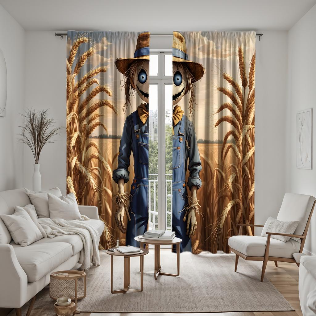 2 stycken HD majsfältsfågelskrämma gardiner Gult band digitaltryckta gardiner Heminredningsstil dekoration vardagsrum säng