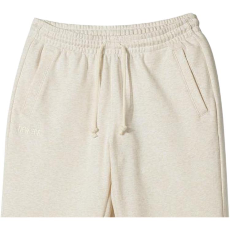 New Era Solid Color Letter Embroidery Drawstring Cuffed Knit Sports Pants Women Bottoms Oatmeal 13546521